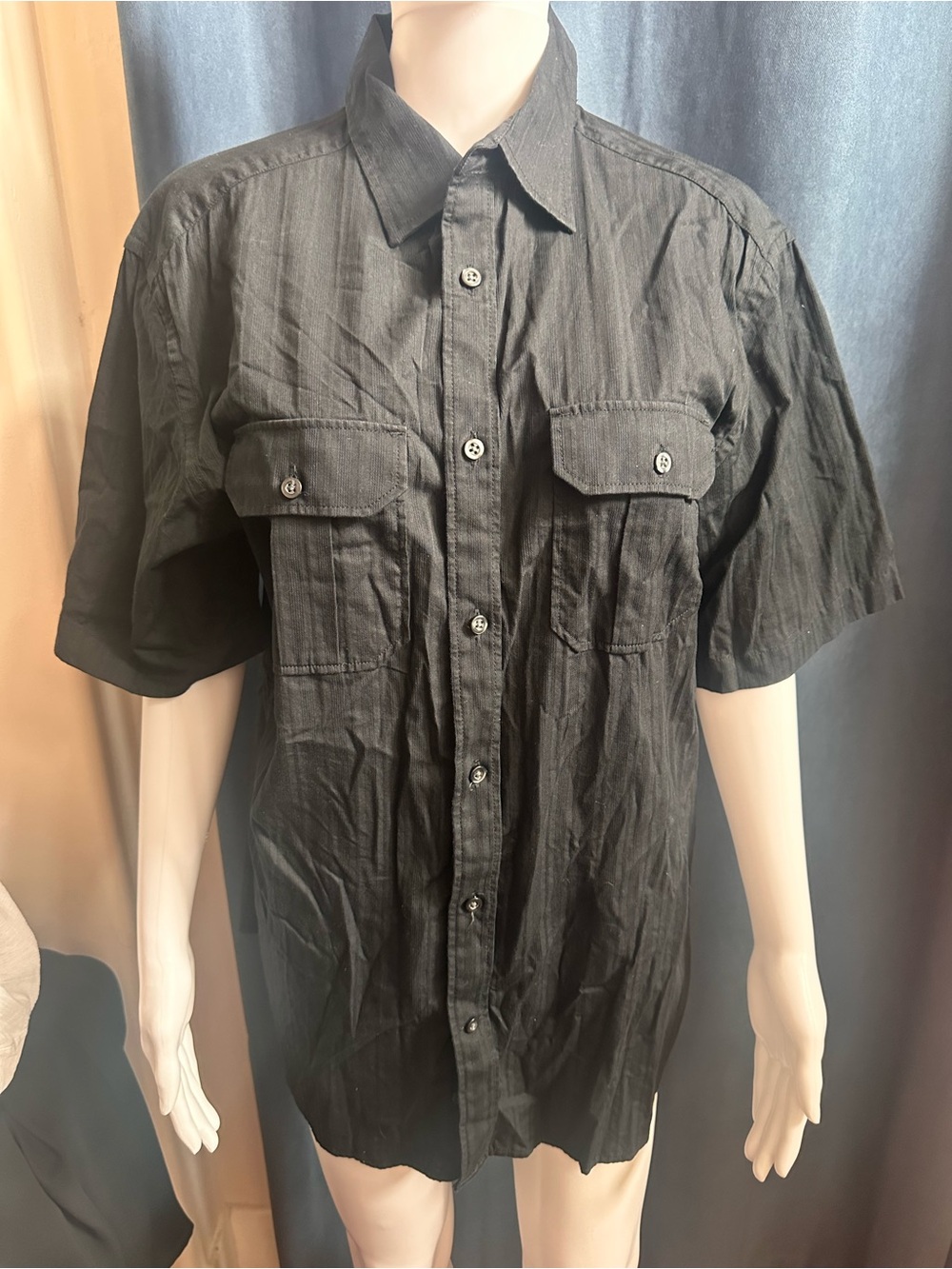 Old Navy Men's Black Crinkle Cotton Short Sleeve Utility Shirt L